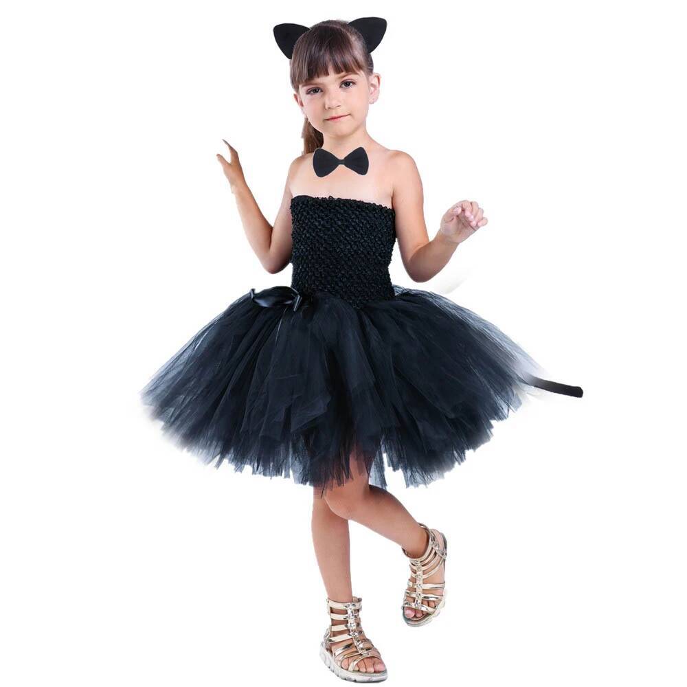 Baby Clothing For Girls - Милое черное платье-пачка с кошачьим принтом